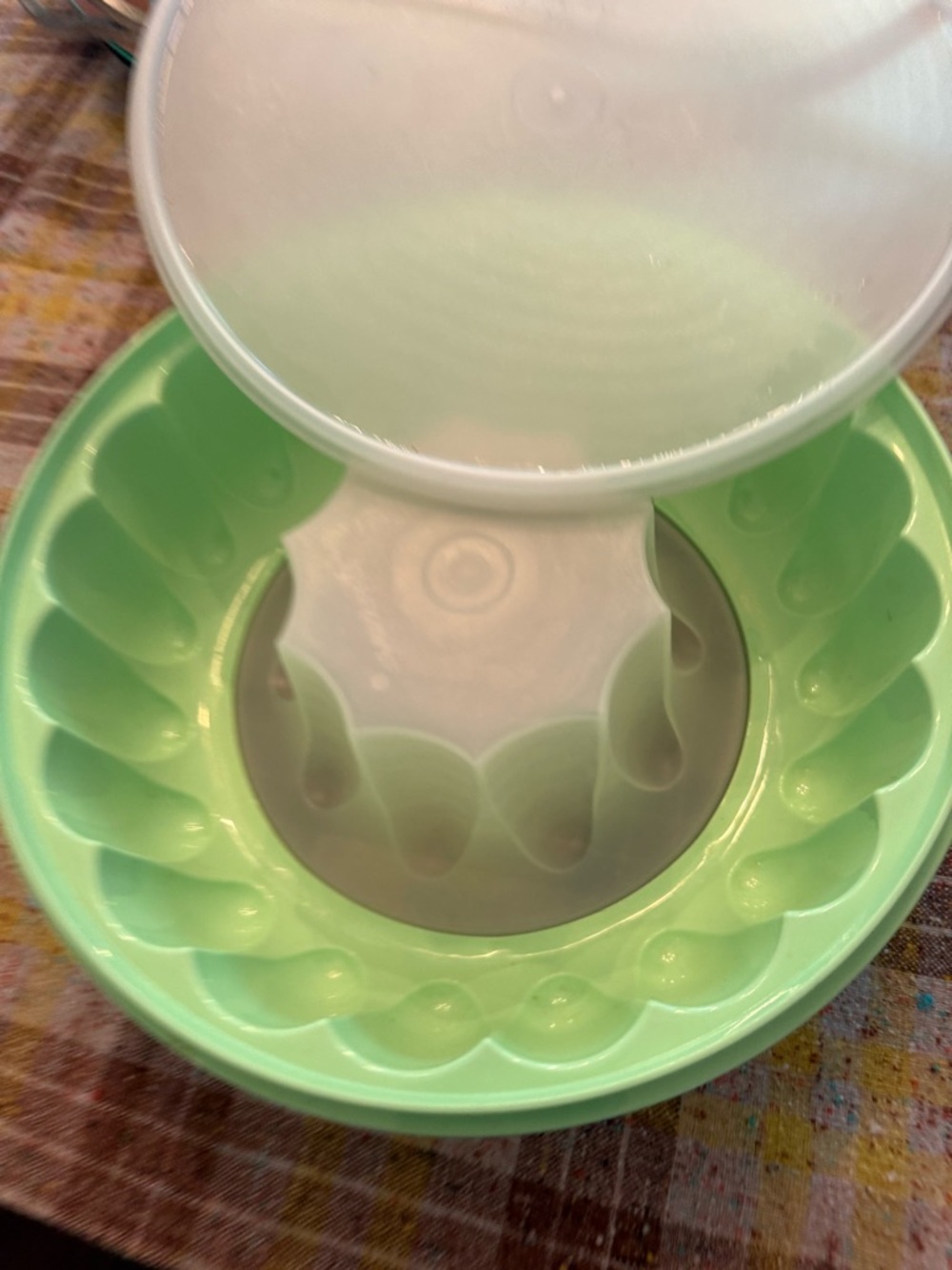 Mint Green Plastic Jello Molded Bowl with Lid